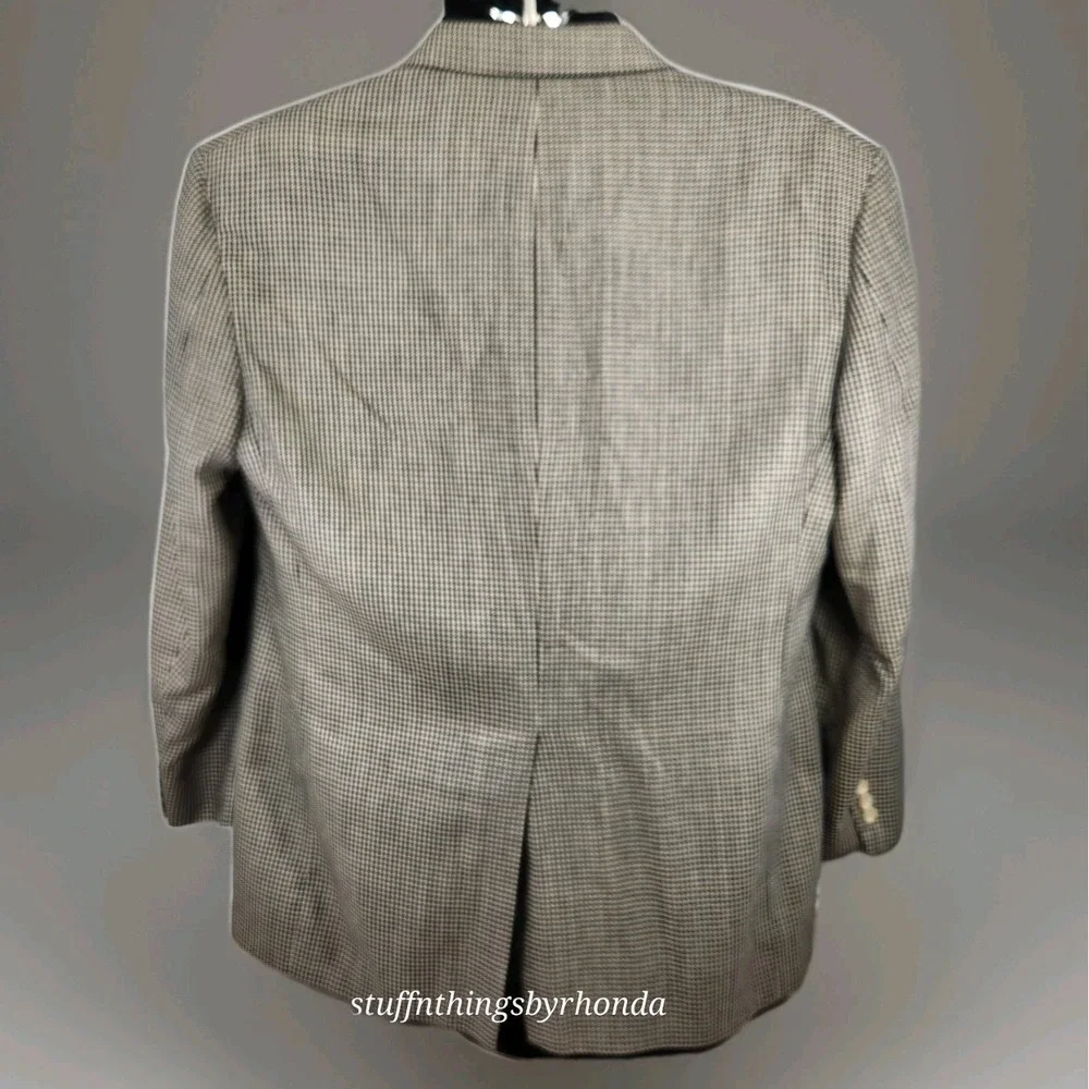 VTG 100% Silk Ivory, Black And Tan Houndstooth 2 Button Blazer Sport Coat Jacket